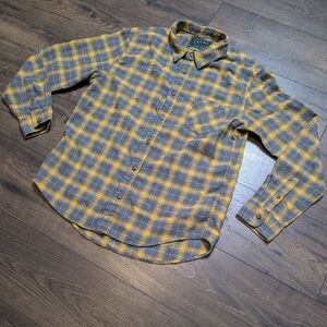 Jachs New York Recycled Flannel Yellow Gray Plaid Casual Button Up Shirt Size L